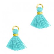 Mini Kwastje Ibiza style 1cm Gold-turquoise blue